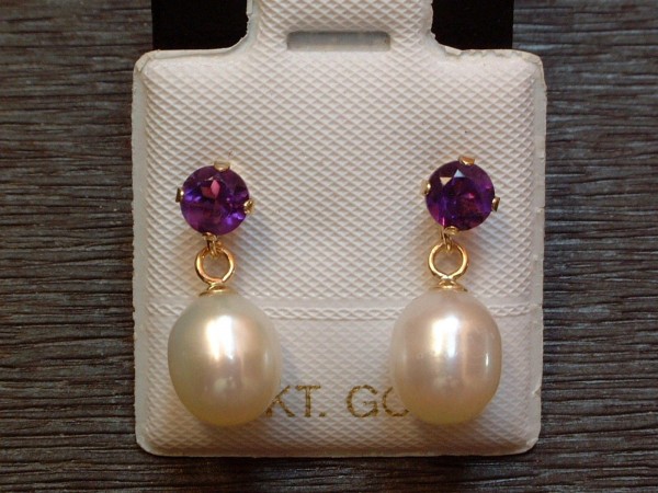 Exclusive Amethyst & Perlen Ohrstecker - 14 Kt. Gold - 585 - Ohrringe -  intensive Farbe ! | Perlen Ohrringe | Perlen & Koralle
